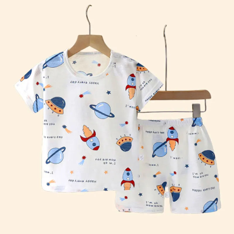 Children'S Clothing Summer Short Sleeve Home Sleepwear Children Sets Kids Clothes Boy Girl T-Shirt Shorts Cotton Suit Baby