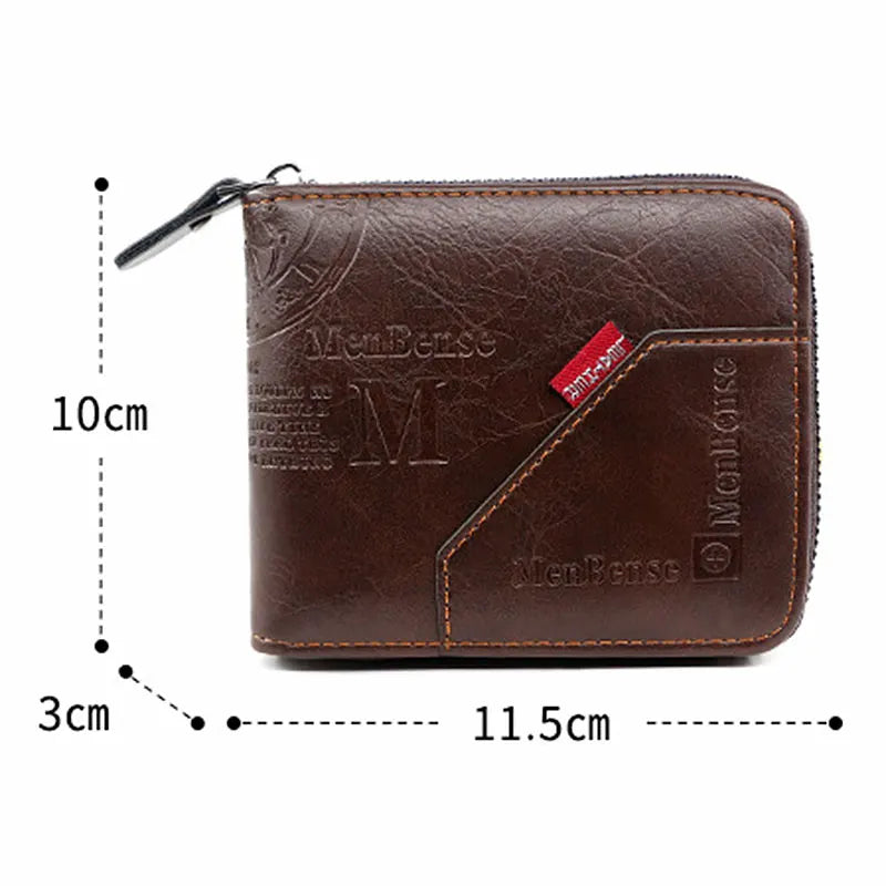 New Men Zipper Wallets Short Card Holder Vintage Male Wallet