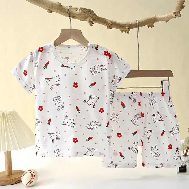 Children'S Clothing Summer Short Sleeve Home Sleepwear Children Sets Kids Clothes Boy Girl T-Shirt Shorts Cotton Suit Baby