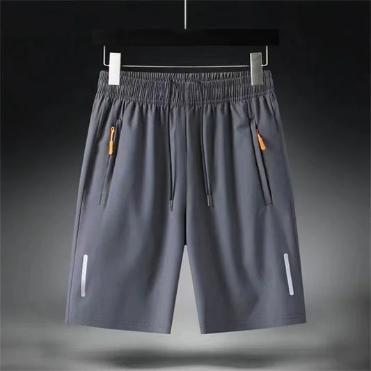 Men'S Ice Silk Shorts  Fitness Elastic Sports Mid-Pants