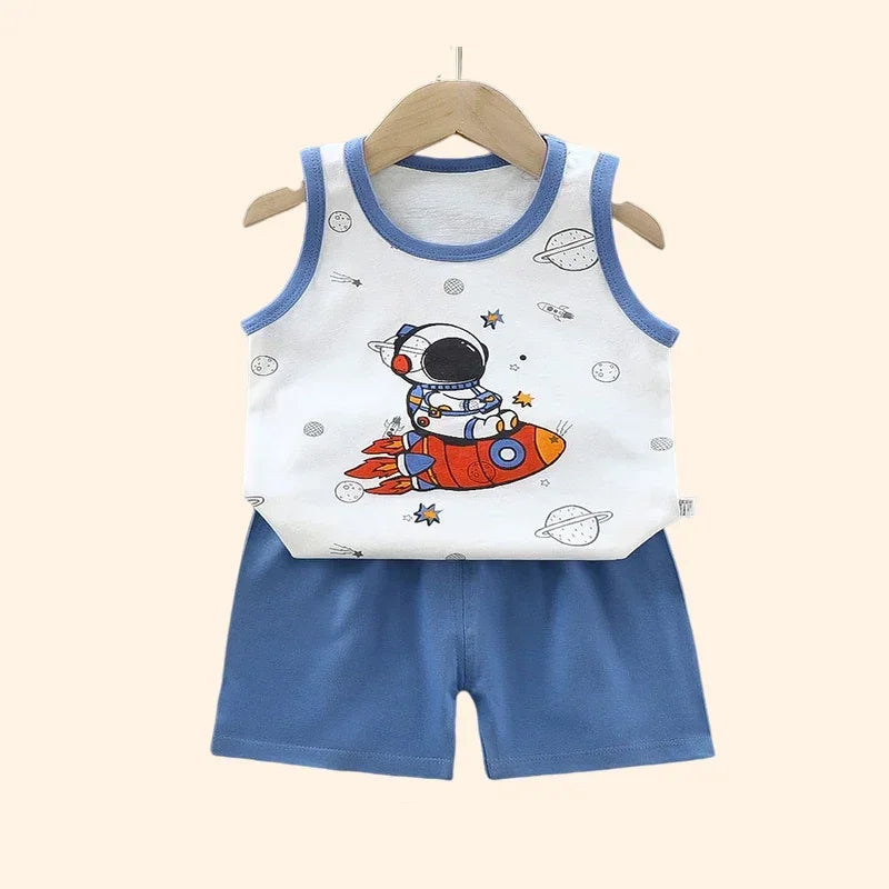 Children Sets Kids Clothes Boys Girls Vest Suit Summer Children'S Clothing Baby Cotton T-Shirts Shorts Tank Top Sleeveless