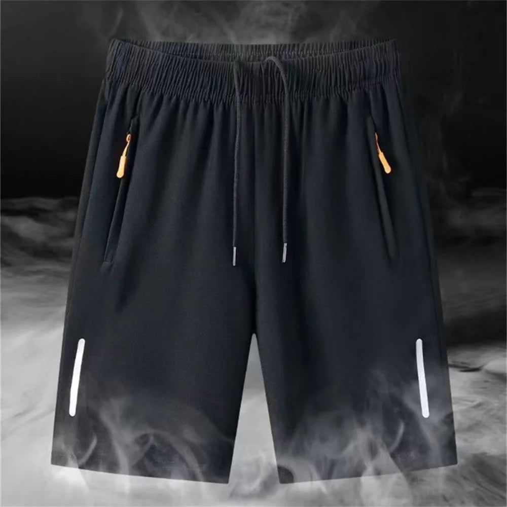 Men'S Ice Silk Shorts  Fitness Elastic Sports Mid-Pants