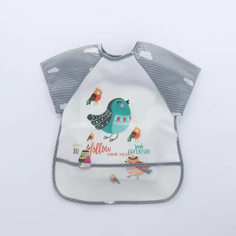 Baby Bibs Cute Colorful Cartoon Waterproof Bib Infant Eating Children Drawing Long Sleeve Pocket Apron Self Feeding Baby 0-3Y