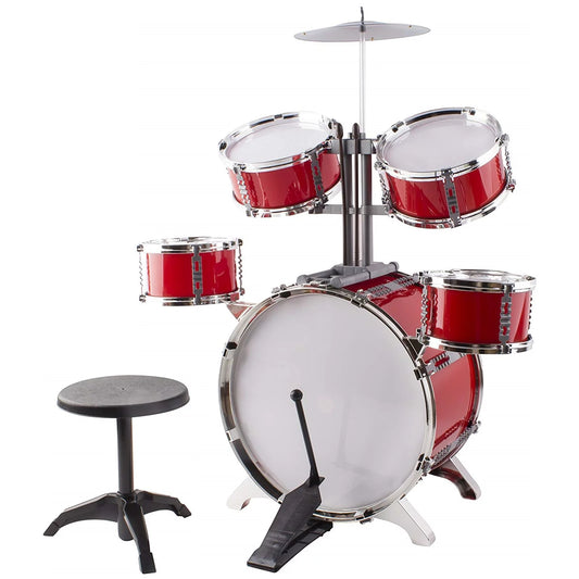 Classic Rhythm Toy Drum Set 6 Piece Combo Includes Cymbal, Bass, 4 Tom-Toms, Kick Pedal, Chair and Drumsticks 