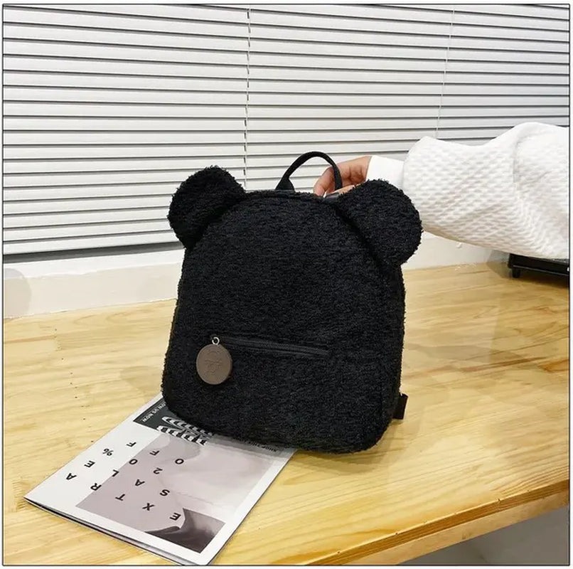 Cute Furry Bear Style Backpack Women Sweet Travel Backpack Bag