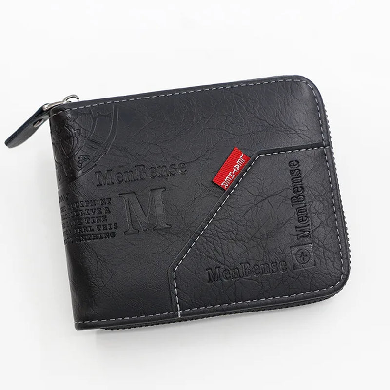 New Men Zipper Wallets Short Card Holder Vintage Male Wallet