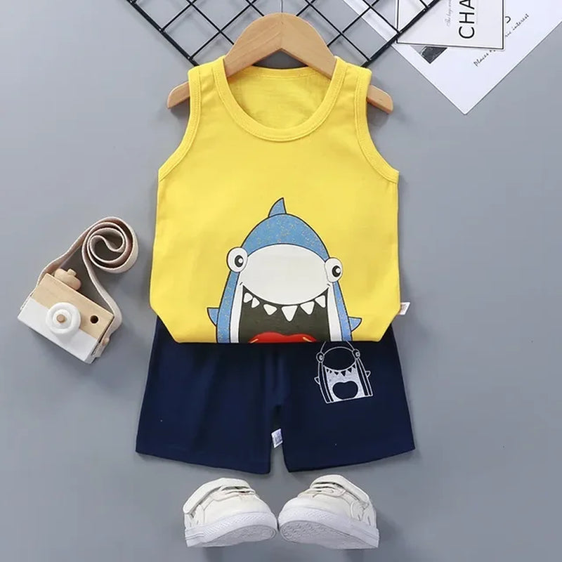 Children Sets Kids Clothes Boys Girls Vest Suit Summer Children'S Clothing Baby Cotton T-Shirts Shorts Tank Top Sleeveless