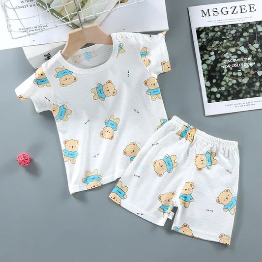 Children'S Clothing Summer Short Sleeve Home Sleepwear Children Sets Kids Clothes Boy Girl T-Shirt Shorts Cotton Suit Baby