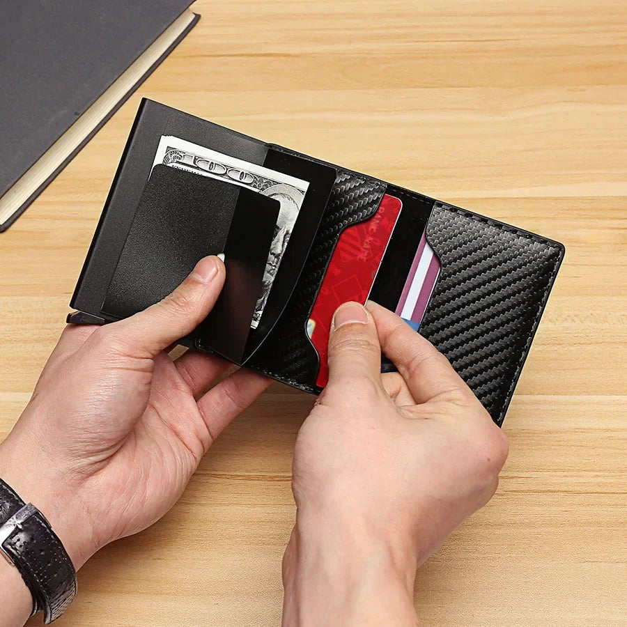 Carbon Fiber Slim Aluminum Men Wallet ID Credit Card Holder Mini RFID