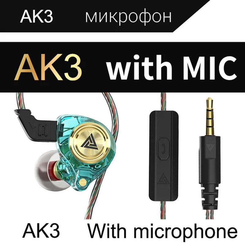 Microphone Hifi Music Monitor Bass Headphones Noise Cancelling Headset for Sport Gaming Earbuds