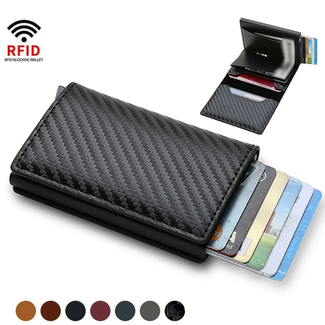 Carbon Fiber Slim Aluminum Men Wallet ID Credit Card Holder Mini RFID