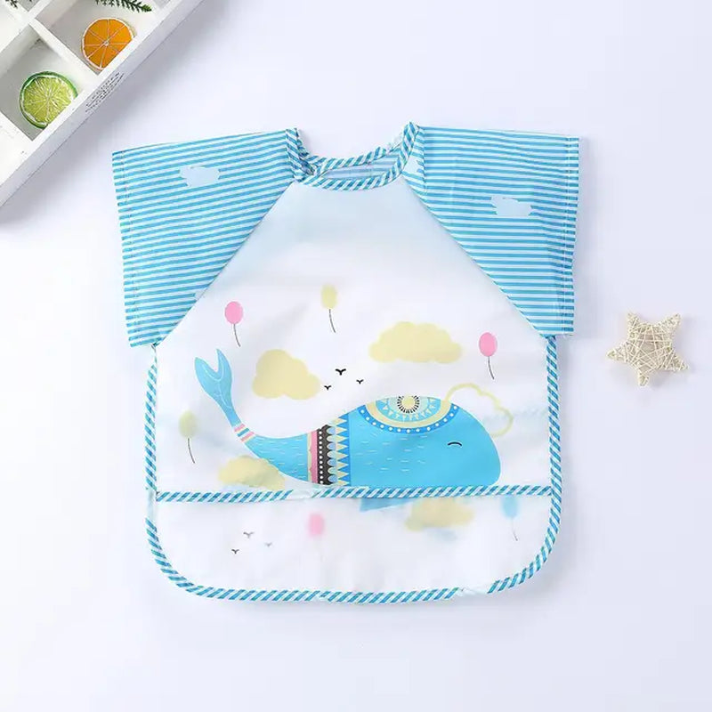 Baby Bibs Cute Colorful Cartoon Waterproof Bib Infant Eating Children Drawing Long Sleeve Pocket Apron Self Feeding Baby 0-3Y