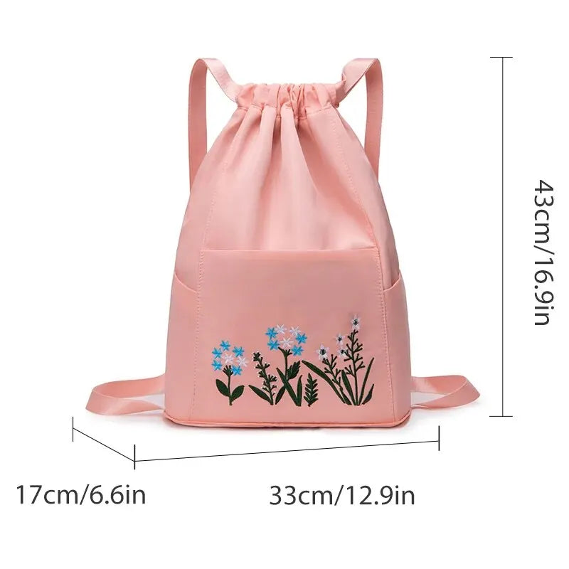 Nylon Backpack Swimming and Fitness Bag Large Capacity Embroidered Backpack Splash Proof Sports Bag