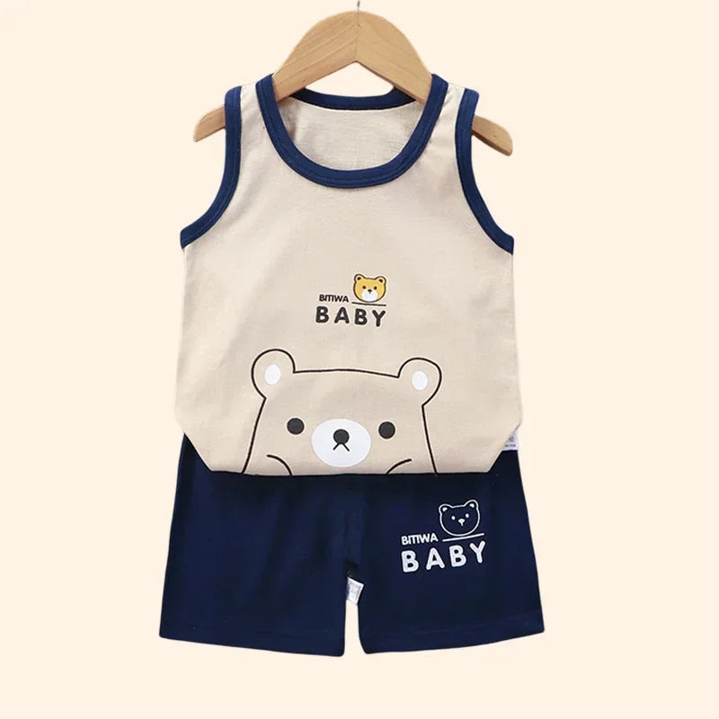 Children Sets Kids Clothes Boys Girls Vest Suit Summer Children'S Clothing Baby Cotton T-Shirts Shorts Tank Top Sleeveless